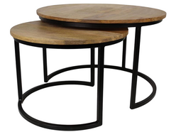 HSM Collection Ronin - Salontafelset - set van 2 - Mangohout/Metaal - Naturel/Zwart (set van 2)
