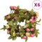 Kerstslingers met bloemen 6 st 215 cm roze