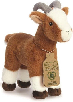 Aurora Eco Nation pluche knuffeldier geit - bruin/wit - 27 cm - Boerderijdieren thema speelgoed