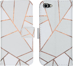 iMoshion Hoesje Geschikt voor iPhone SE (2022) / SE (2020) / 8 / 7 Hoesje Met Pasjeshouder - iMoshion Design Softcase Bookcase - Wit / Meerkleurig / Goud / White Graphic