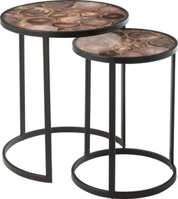 J-Line bijzettafel Mozaïek Print - glas/ijzer - mix - set van 2