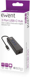 Ewent EW1141 - 3-Port USB Hub - USB 3.2 Gen1 5 Gbps met Gigabit Ethernet - Zwart