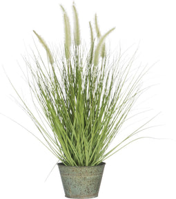 J-Line grassen + staarten in pot - metaal/kunststof - groen - small