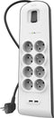 Belkin BSV804ca2M - Stekkerdoos - 8x AC-uitgangen 2x USB A 900J - Wit