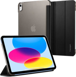 Apple iPad Air 5 10.9 (2022) Hoes - Spigen - Liquid Air Serie - Kunstlederen Bookcase - Zwart - Hoes Geschikt Voor Apple iPad Air 5 10.9 (2022)
