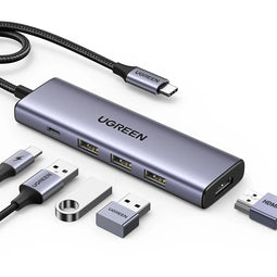 UGREEN 5-w-1 - USB-C naar HDMI/3*USB 3.0/PD