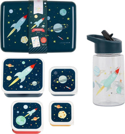 Back to school set - Drinkfles / 4 Snackdozen / Lunchbox - Ruimte - A Little lovely company