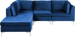 Beliani EVJA - Hoekbank met ottomaan - Blauw - Fluweel