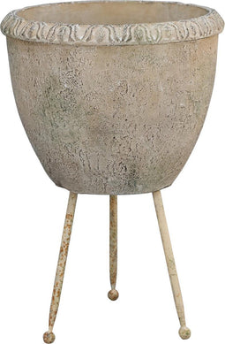 PTMD Puck Plantenbak - H40 x Ø25 cm - Cement/Metaal - Crème