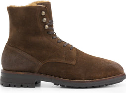 Travelin' Hosio - Heren Veterboots - Lammy wollen voering - Cognac bruin suede leer