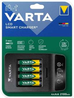 Varta LCD Smart Charger - Acculader voor 4 AA/AAA - Snelladen in 1,5 uur - Zwart (4 stuks)
