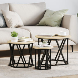 vidaXL - Nesting - Bijzettafels - 3 - stuks - in - Sonoma - Eiken - Hout
