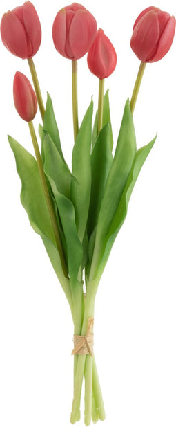 J-Line boeket Tulpen - kunststof - roze - medium - 5 stuks