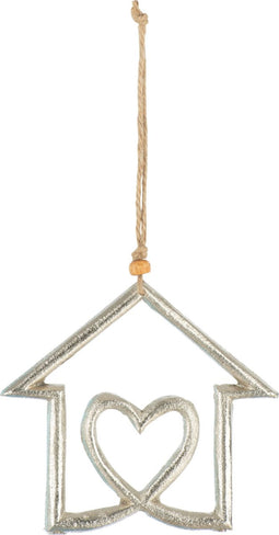 J-Line decoratie Huis Hart Hangend - aluminium - zilver - 3 stuks