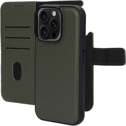 Mobiparts iPhone 16 Pro - 2 in 1 Wallet Case - Echt leer met uitneembare backcover - Groen