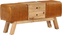 vidaXL - Bankje - turnbok - 107 - cm - echt - geitenleer - massief - mangohout - bruin