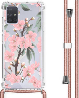 iMoshion Hoesje Geschikt voor Samsung Galaxy A71 Hoesje Met Koord - iMoshion Design Hoesje met Koord - Groen / Transparant / Roze / Cherry Blossom