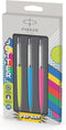 Parker Jotter Originals Pop Art duo verpakking limoen/hemelsblauw/felroze balpen met chroomkleurige details