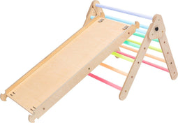 KateHaa Houten Klimdriehoek met Klimwand Pastel - Klimrek - Houten Montessori Speelgoed