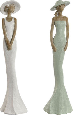 Decoratieve figuren Home ESPRIT Wit Groen Vrouw 7,5 x 7,5 x 30 cm (2 Stuks)