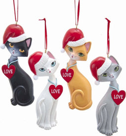 Resin Cat W-Xmas Hat Ornament 4 inch