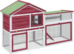 vidaXL - Konijnenhok - 185,5x60,5x109,5 - cm - massief - grenenhout - rood