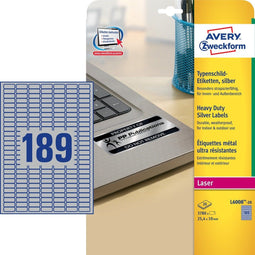 Avery Ultra-sterke etiketten - Printlabel - 25,4 x 10,0 mm permanent klevend - zilver