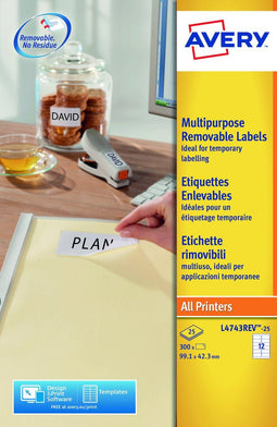 Avery Afneembare Etiketten, wit, 99,1 x 42,3 mm, afneembaar