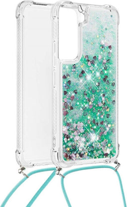 Lunso - Backcover hoes met koord - Geschikt voor Samsung Galaxy S21 FE - Glitter Groen