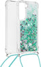 Lunso - Backcover hoes met koord - Geschikt voor Samsung Galaxy S21 FE - Glitter Groen