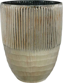 PTMD Lynell Windlicht - H17 x Ø16 cm - geribbeld Glas - Goud Koper