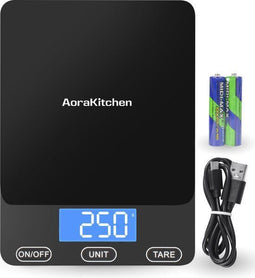 AoraKitchen Keukenweegschaal - Digitaal - USB Oplaadbaar - 1g tot 15kg - Zwart