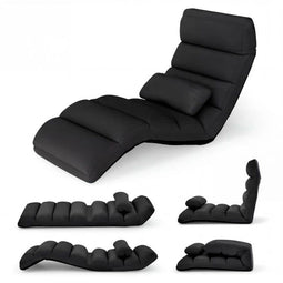 Coast Vloerfauteuil Zwart – Inklapbare Relaxstoel met Slaapfunctie – 175 x 55 x 20 cm