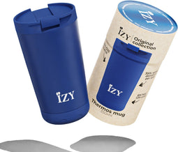IZY Drinkfles - Blauw - Inclusief donatie - Koffiebeker to go - Thermosbeker - RVS - 6 uur lang warm - 350 ml