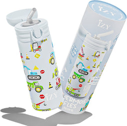 IZY Drinkfles - Kinderbeker - Blauw - Inclusief donatie - Waterfles met Rietje - Thermosbeker - RVS - 6 uur lang warm - 350 ml