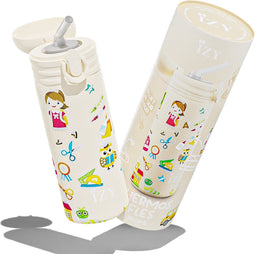 IZY Drinkfles - Kinderbeker - Geel - Inclusief donatie - Waterfles met Rietje - Thermosbeker - RVS - 6 uur lang warm - 350 ml