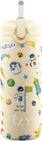 IZY Drinkfles - Kinderbeker - Planeten en Astronauten - Inclusief donatie - Waterfles met Rietje - Thermosbeker - RVS - 6 uur lang warm - 350 ml