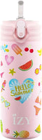 IZY Drinkfles - Kinderbeker - Roze - Inclusief donatie - Waterfles met Rietje - Thermosbeker - RVS - 6 uur lang warm - 350 ml