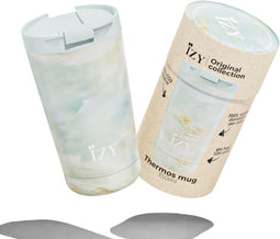 IZY Drinkfles - Marmer - Groen / Wit - Inclusief donatie - Koffiebeker to go - Thermosbeker - RVS - 6 uur lang warm - 350 ml