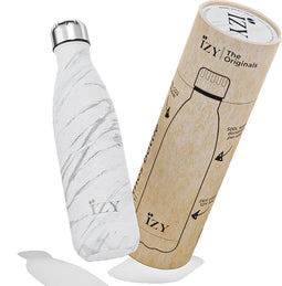 IZY Drinkfles - Marmer - Wit - Inclusief donatie - Waterfles - Thermosbeker - RVS - 12 uur lang warm - 500 ml