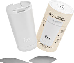 IZY Drinkfles - Wit - Inclusief donatie - Koffiebeker to go - Thermosbeker - RVS - 6 uur lang warm - 350 ml