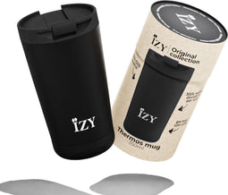 IZY Drinkfles - Zwart - Inclusief donatie - Koffiebeker to go - Thermosbeker - RVS - 6 uur lang warm - 350 ml
