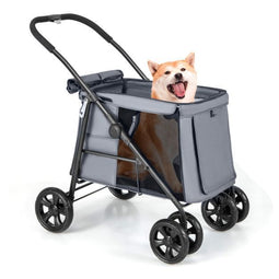 Luxe Opvouwbare Huisdierkinderwagen - Ademend Schokdempend - 106x63x103 cm - Grijs/Zwart
