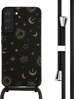 iMoshion Hoesje Geschikt voor Samsung Galaxy S22 Plus Hoesje Met Koord - iMoshion Siliconen design hoesje met koord - Zwart / Sky Black