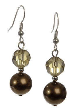 J-Line oorbel Kristal + Parel - nepbont - bruin
