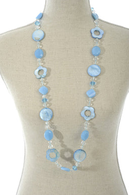 J-Line ketting Kristal Bloemen - nepbont - azuurblauw