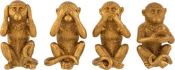 J-Line Aap Horen & Zien & Zwijgen & Gsm decoratie - polyresin - goud - 4 stuks - woonaccessoires