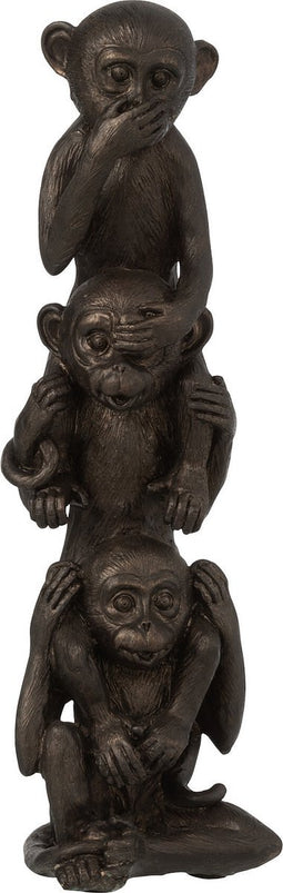 J-Line Aap Op Een Rij Horen/Zien/Zwijgen Poly Bruin