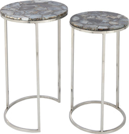 J-Line bijzettafel Agaat - steen/metaal - grijs/zilver - set van 2
