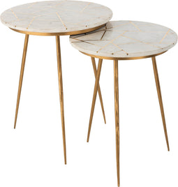 J-Line bijzettafel - marmer/ijzer - goud/wit - set van 2